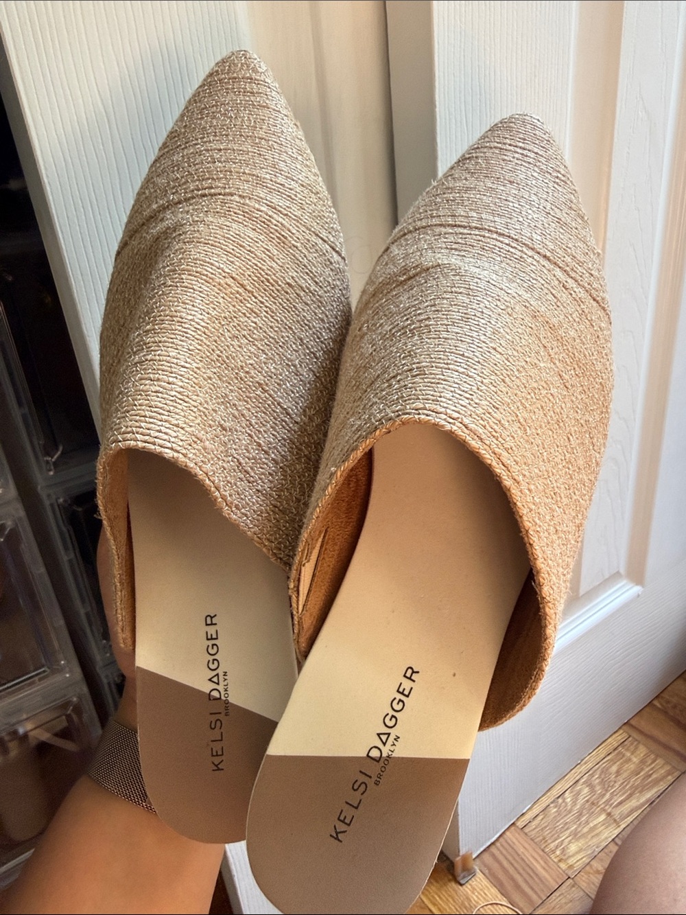 Kelsi Dagger Gold Pointed Slip-On Mules